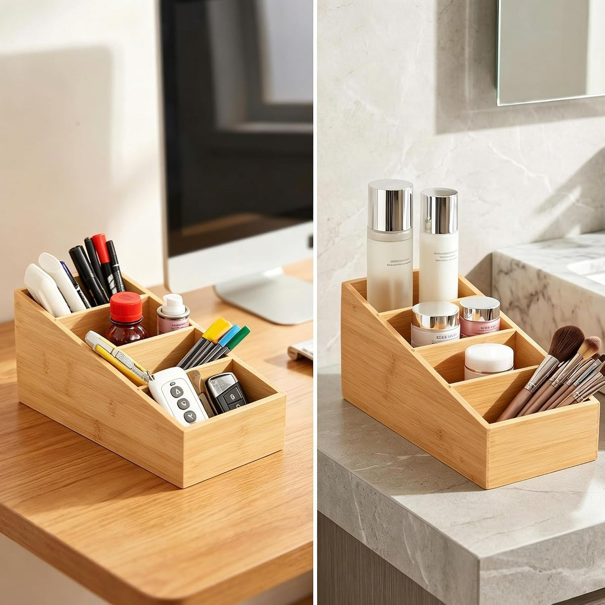 2 Pack Bamboo Small Desk Drawer Organizer