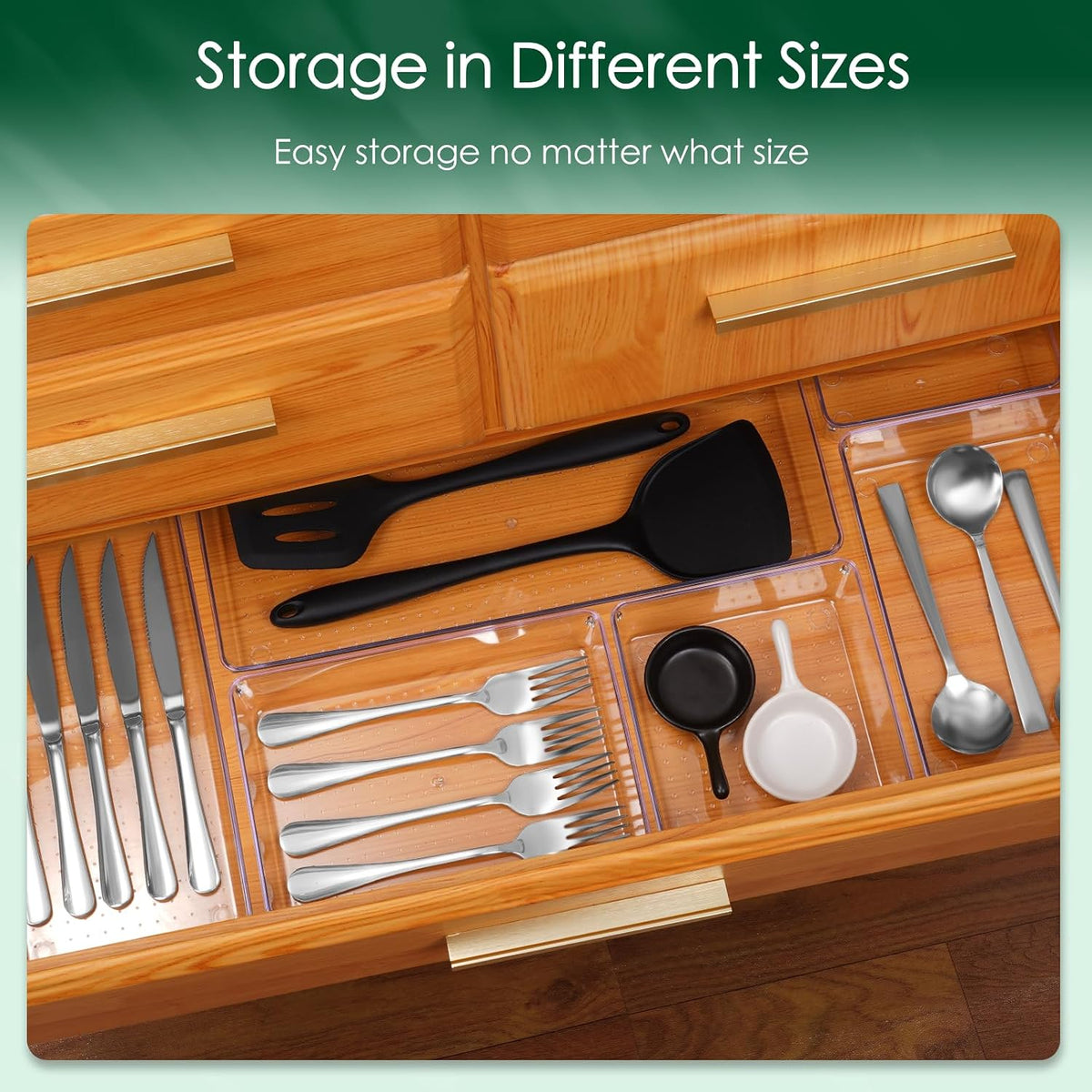 6 Pcs Large Size Clear Drawer Organizer Set, Acrylic Non Slip Non Cracking Kitchen Drawer Storage Tray Divider, Multifunctional Storage for Cosmetics, Bathroom, Tools, Kitchen and Office