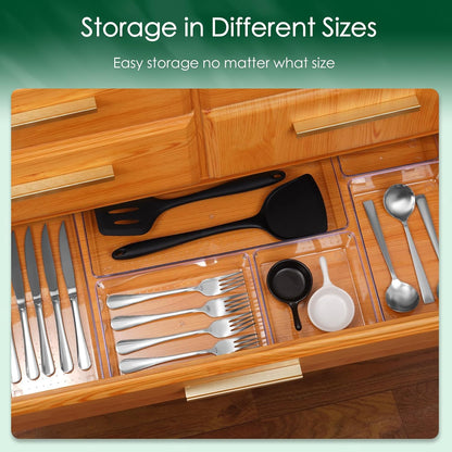 6 Pcs Large Size Clear Drawer Organizer Set, Acrylic Non Slip Non Cracking Kitchen Drawer Storage Tray Divider, Multifunctional Storage for Cosmetics, Bathroom, Tools, Kitchen and Office