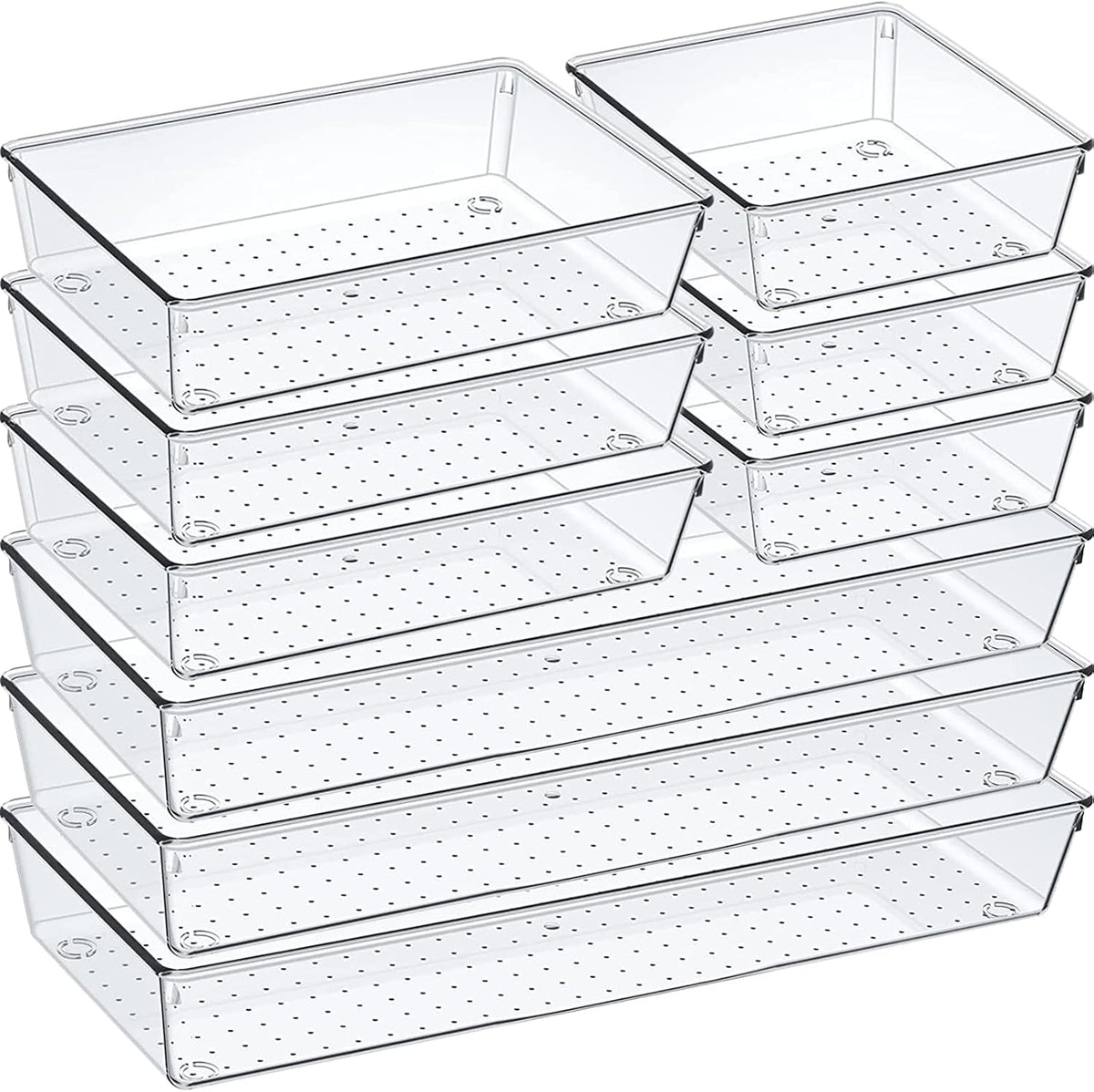 6 Pcs Large Size Clear Drawer Organizer Set, Acrylic Non Slip Non Cracking Kitchen Drawer Storage Tray Divider, Multifunctional Storage for Cosmetics, Bathroom, Tools, Kitchen and Office