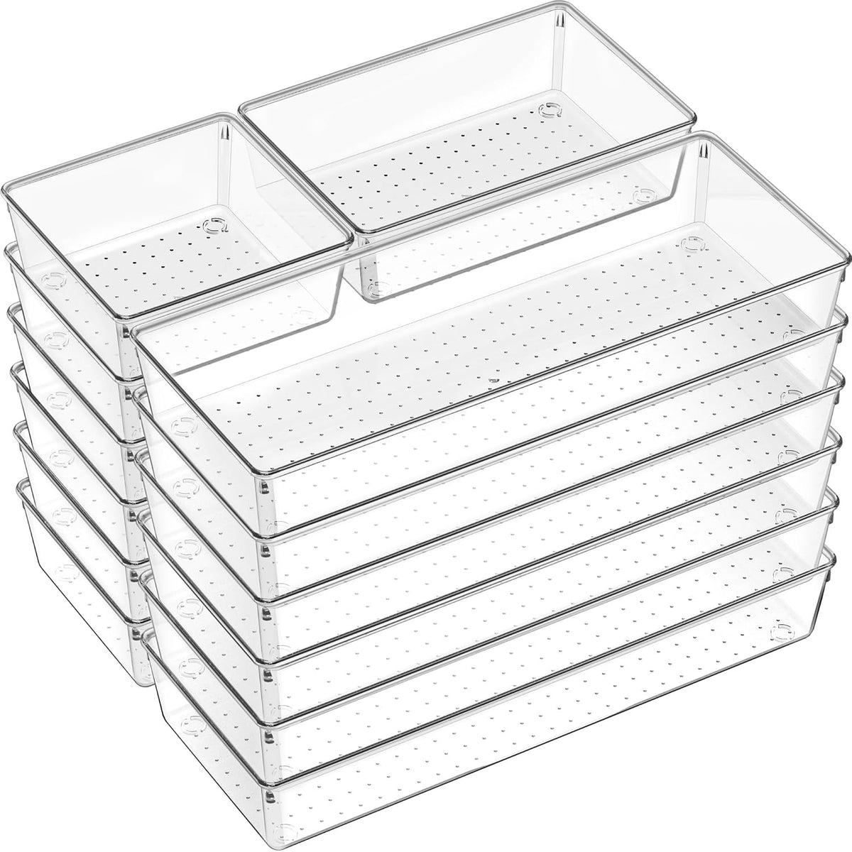 6 Pcs Large Size Clear Drawer Organizer Set, Acrylic Non Slip Non Cracking Kitchen Drawer Storage Tray Divider, Multifunctional Storage for Cosmetics, Bathroom, Tools, Kitchen and Office