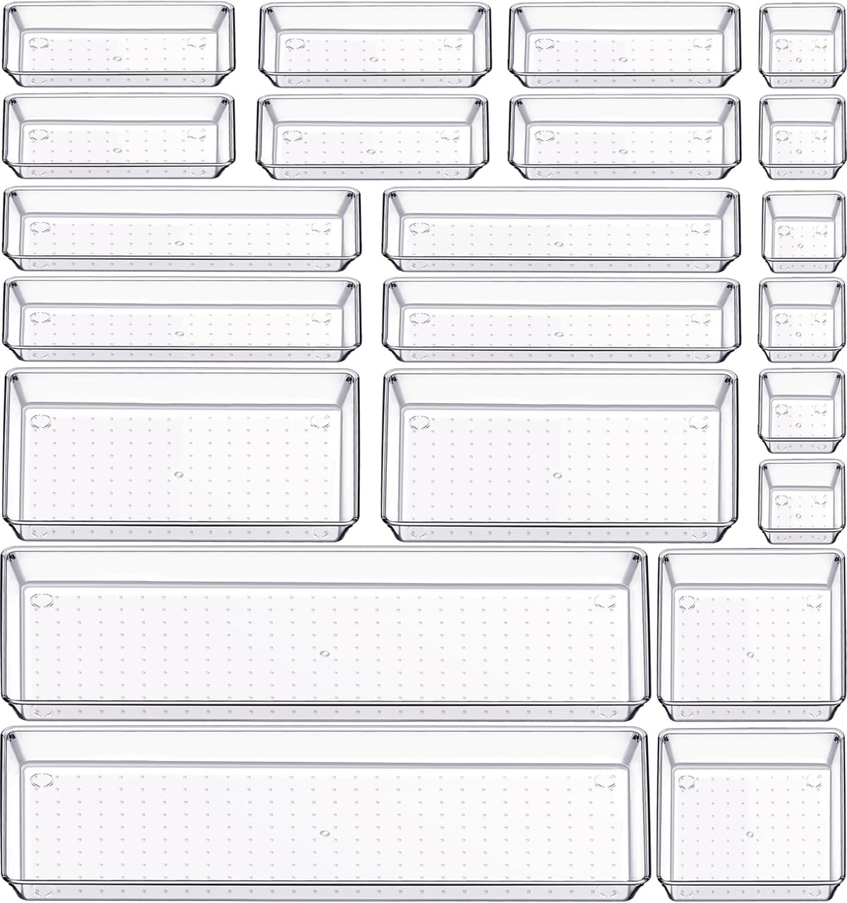 6 Pcs Large Size Clear Drawer Organizer Set, Acrylic Non Slip Non Cracking Kitchen Drawer Storage Tray Divider, Multifunctional Storage for Cosmetics, Bathroom, Tools, Kitchen and Office