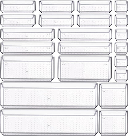 6 Pcs Large Size Clear Drawer Organizer Set, Acrylic Non Slip Non Cracking Kitchen Drawer Storage Tray Divider, Multifunctional Storage for Cosmetics, Bathroom, Tools, Kitchen and Office