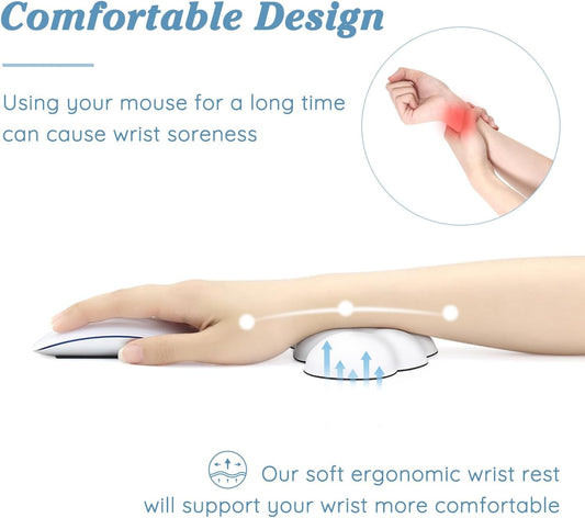 Cloud Wrist Rest Cushion for Mouse Ergonomic Soft PU Leather Memory Foam Wrist Pain Relief Mouse Wrist Support Pad with Anti-Skid Base for Office School Home Laptop & Computer Mouse (White)