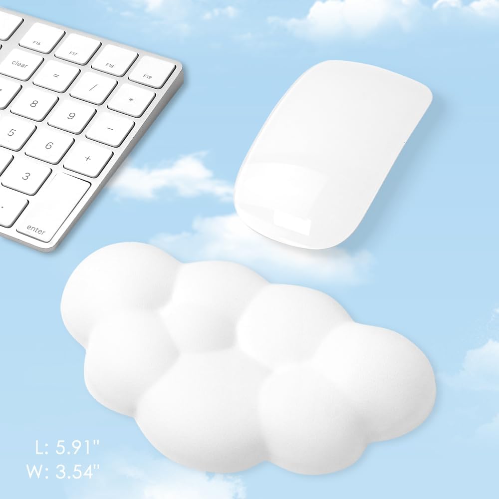 Cloud Wrist Rest Cushion for Mouse Ergonomic Soft PU Leather Memory Foam Wrist Pain Relief Mouse Wrist Support Pad with Anti-Skid Base for Office School Home Laptop & Computer Mouse (White)