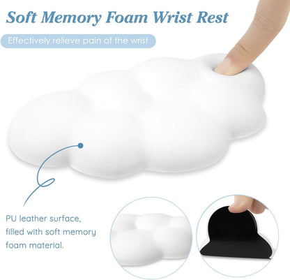 Cloud Wrist Rest Cushion for Mouse Ergonomic Soft PU Leather Memory Foam Wrist Pain Relief Mouse Wrist Support Pad with Anti-Skid Base for Office School Home Laptop & Computer Mouse (White)