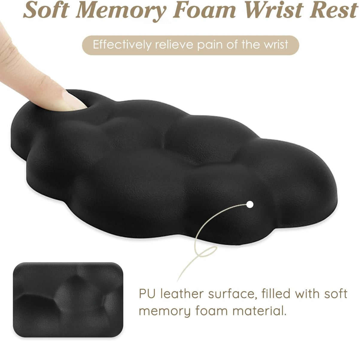 Cloud Wrist Rest Cushion for Mouse Ergonomic Soft PU Leather Memory Foam Wrist Pain Relief Mouse Wrist Support Pad with Anti-Skid Base for Office School Home Laptop & Computer Mouse (White)