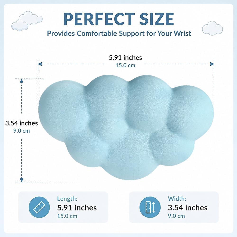 Cloud Wrist Rest Cushion for Mouse Ergonomic Soft PU Leather Memory Foam Wrist Pain Relief Mouse Wrist Support Pad with Anti-Skid Base for Office School Home Laptop & Computer Mouse (White)