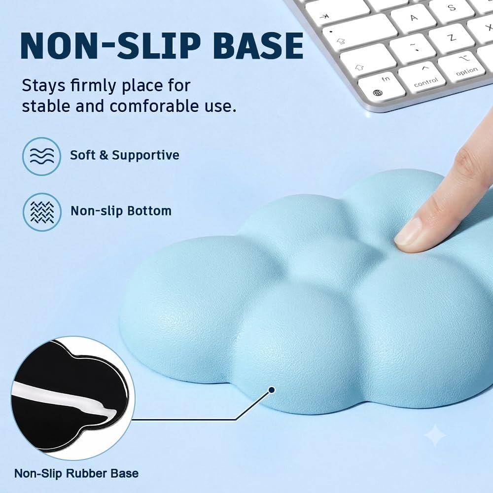 Cloud Wrist Rest Cushion for Mouse Ergonomic Soft PU Leather Memory Foam Wrist Pain Relief Mouse Wrist Support Pad with Anti-Skid Base for Office School Home Laptop & Computer Mouse (White)