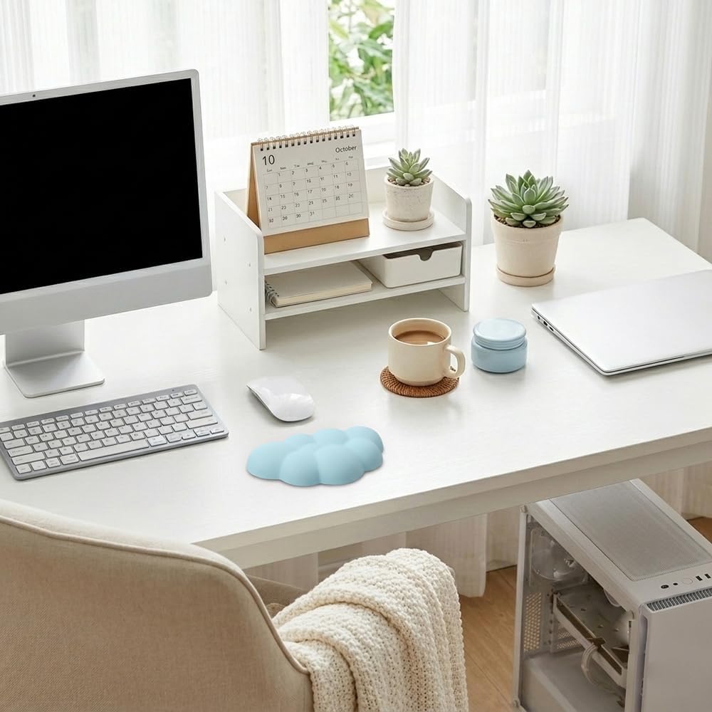 Cloud Wrist Rest Cushion for Mouse Ergonomic Soft PU Leather Memory Foam Wrist Pain Relief Mouse Wrist Support Pad with Anti-Skid Base for Office School Home Laptop & Computer Mouse (White)