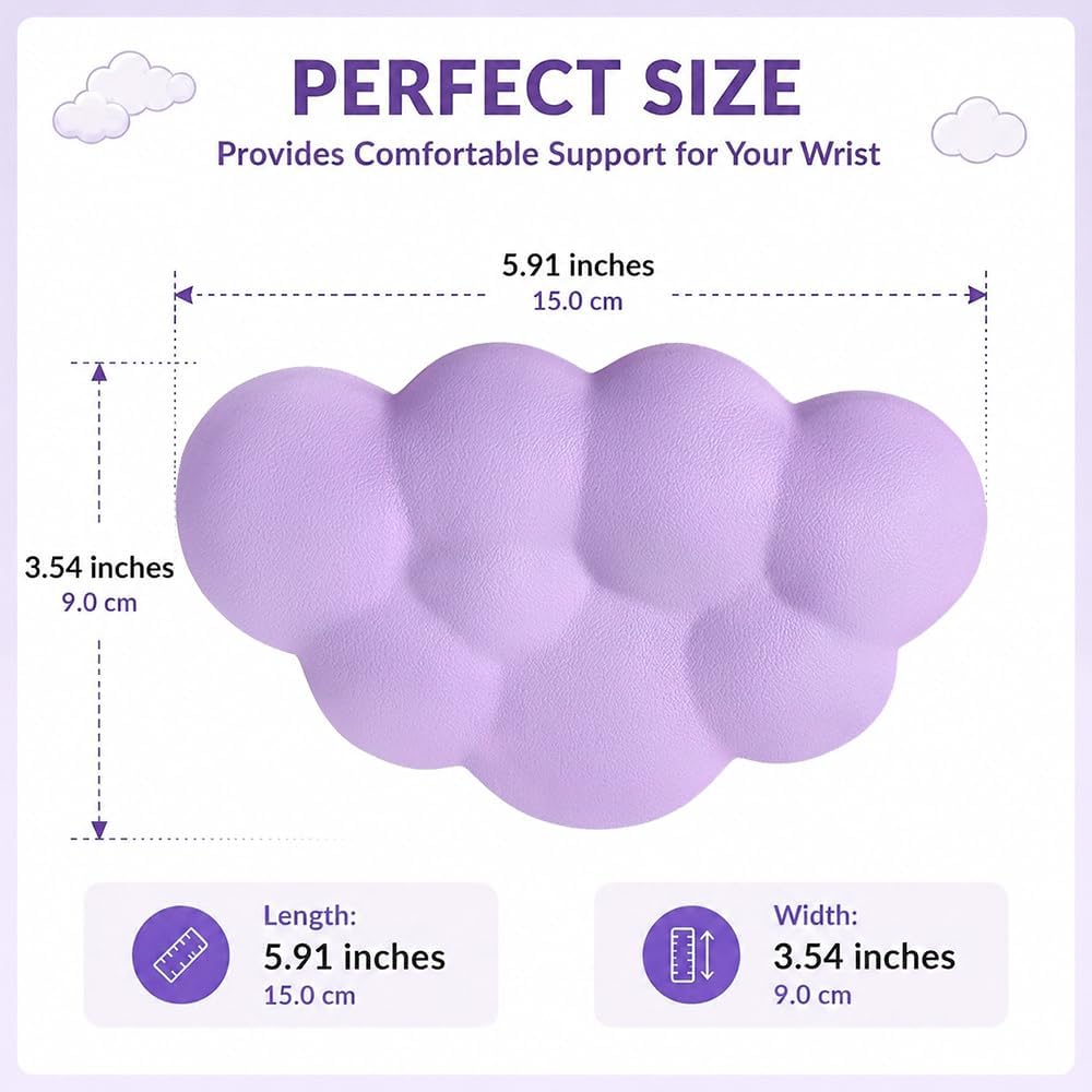 Cloud Wrist Rest Cushion for Mouse Ergonomic Soft PU Leather Memory Foam Wrist Pain Relief Mouse Wrist Support Pad with Anti-Skid Base for Office School Home Laptop & Computer Mouse (White)
