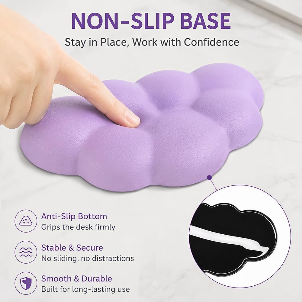 Cloud Wrist Rest Cushion for Mouse Ergonomic Soft PU Leather Memory Foam Wrist Pain Relief Mouse Wrist Support Pad with Anti-Skid Base for Office School Home Laptop & Computer Mouse (White)