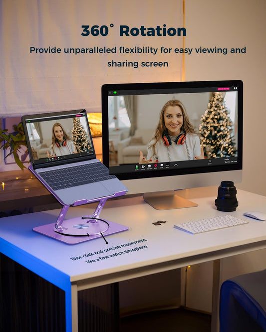 360° Rotating Laptop Stand for Desk | Adjustable, Foldable, Portable Aluminum Ergonomic Riser | Compatible with MacBook, Dell, HP & All Laptops 10-16 inch | Purple