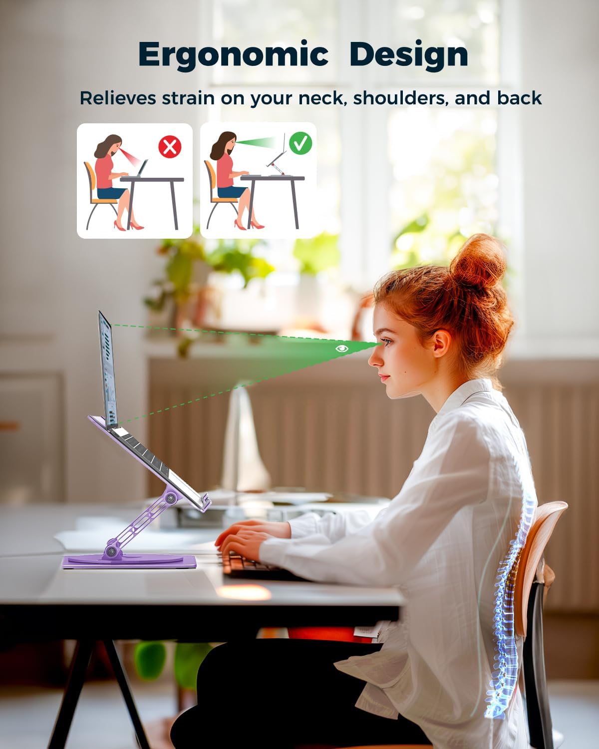 360° Rotating Laptop Stand for Desk | Adjustable, Foldable, Portable Aluminum Ergonomic Riser | Compatible with MacBook, Dell, HP & All Laptops 10-16 inch | Purple