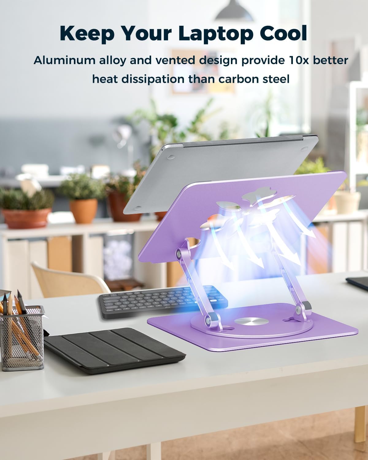 360° Rotating Laptop Stand for Desk | Adjustable, Foldable, Portable Aluminum Ergonomic Riser | Compatible with MacBook, Dell, HP & All Laptops 10-16 inch | Purple