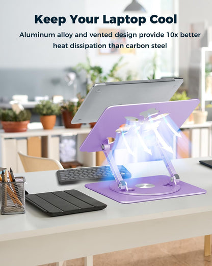 360° Rotating Laptop Stand for Desk | Adjustable, Foldable, Portable Aluminum Ergonomic Riser | Compatible with MacBook, Dell, HP & All Laptops 10-16 inch | Purple
