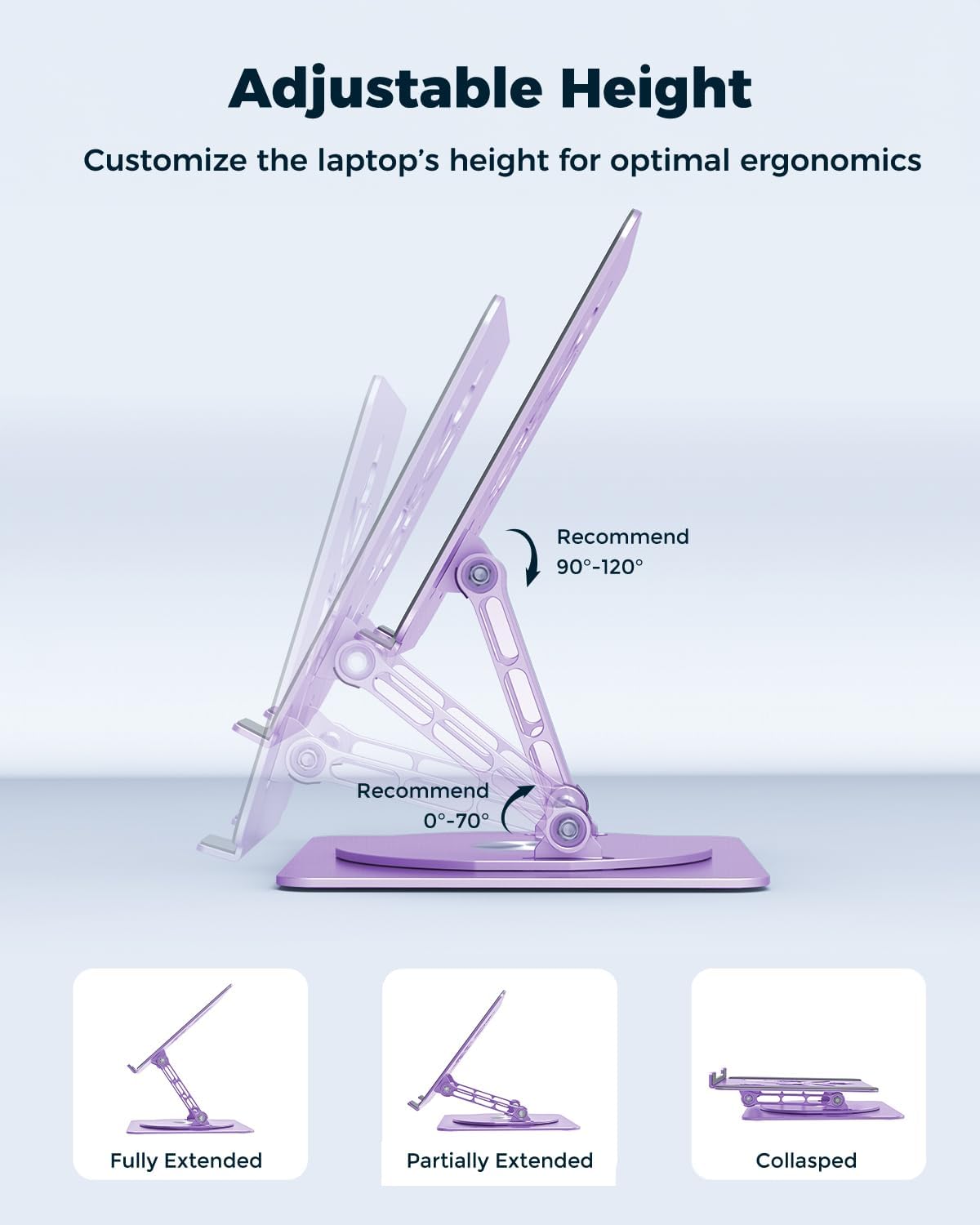 360° Rotating Laptop Stand for Desk | Adjustable, Foldable, Portable Aluminum Ergonomic Riser | Compatible with MacBook, Dell, HP & All Laptops 10-16 inch | Purple