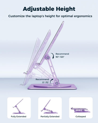 360° Rotating Laptop Stand for Desk | Adjustable, Foldable, Portable Aluminum Ergonomic Riser | Compatible with MacBook, Dell, HP & All Laptops 10-16 inch | Purple