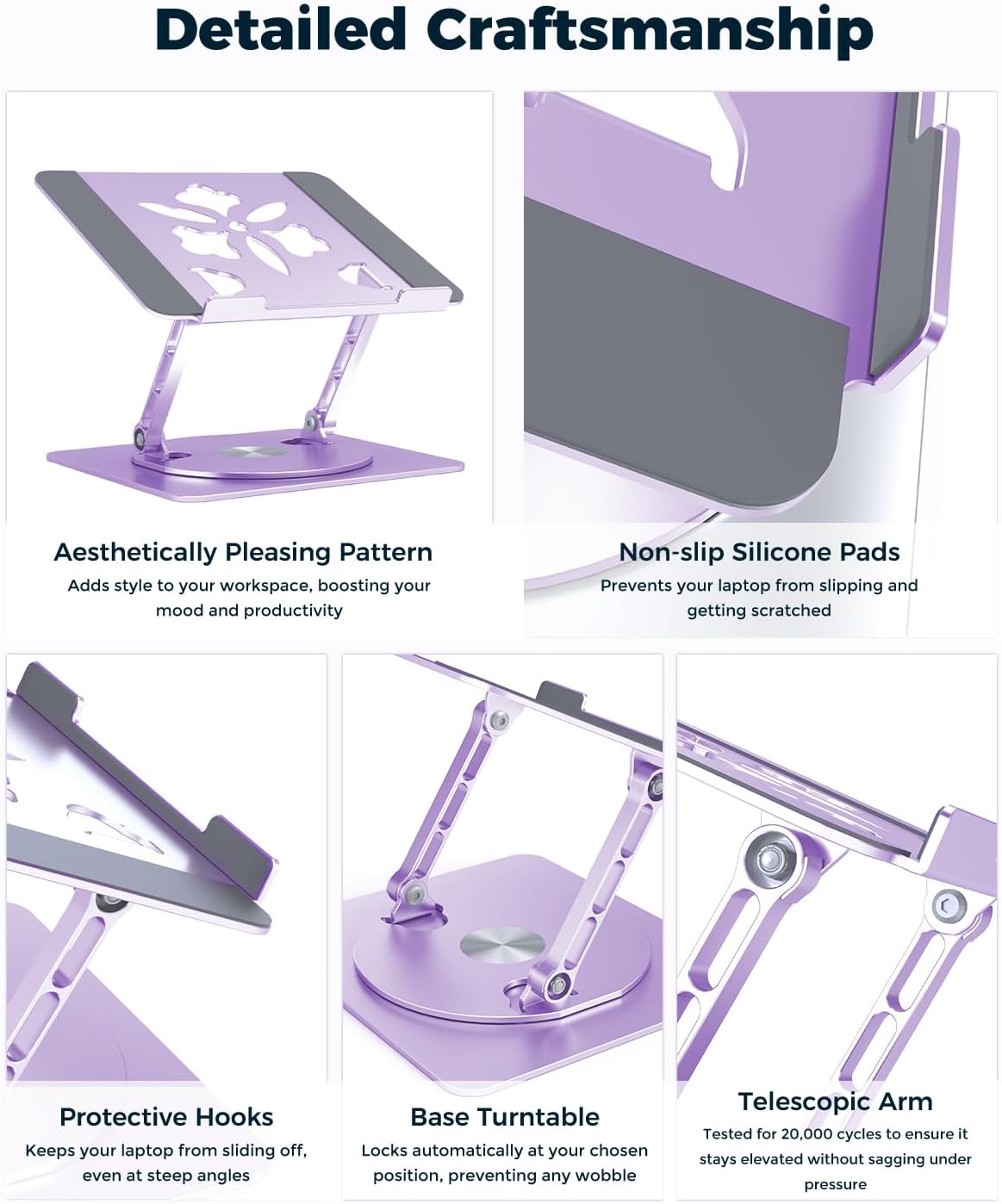 360° Rotating Laptop Stand for Desk | Adjustable, Foldable, Portable Aluminum Ergonomic Riser | Compatible with MacBook, Dell, HP & All Laptops 10-16 inch | Purple