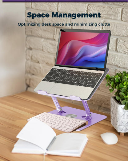 360° Rotating Laptop Stand for Desk | Adjustable, Foldable, Portable Aluminum Ergonomic Riser | Compatible with MacBook, Dell, HP & All Laptops 10-16 inch | Purple