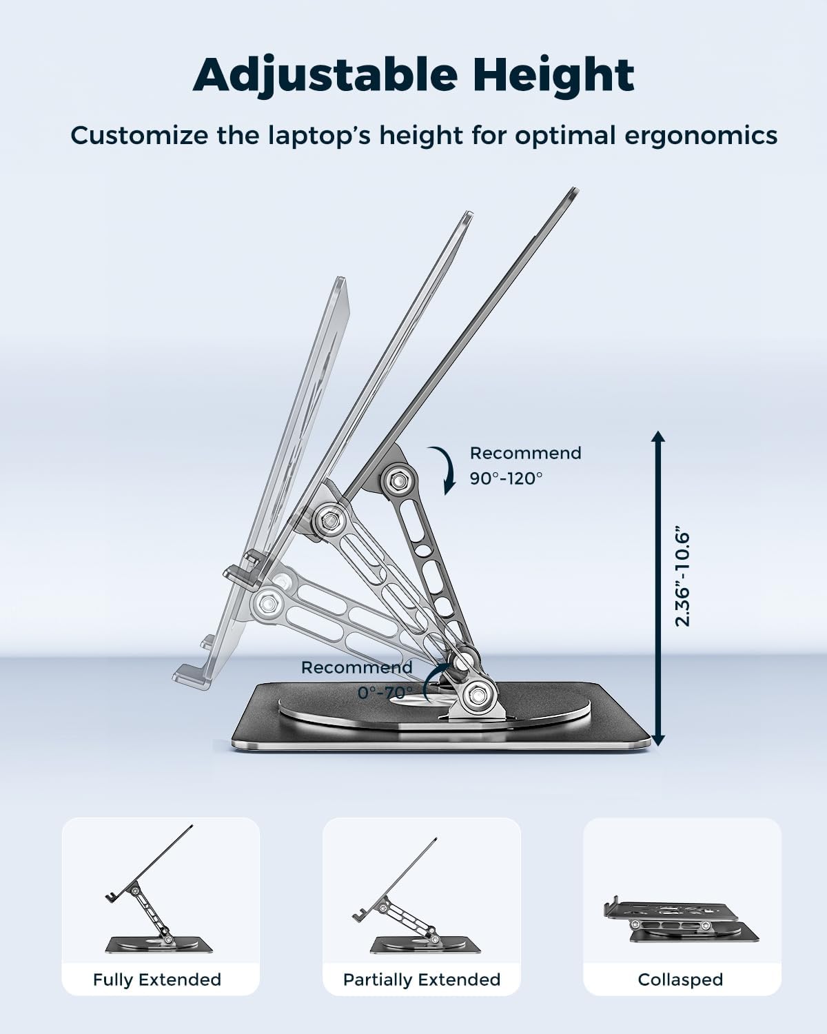 360° Rotating Laptop Stand for Desk | Adjustable, Foldable, Portable Aluminum Ergonomic Riser | Compatible with MacBook, Dell, HP & All Laptops 10-16 inch | Purple