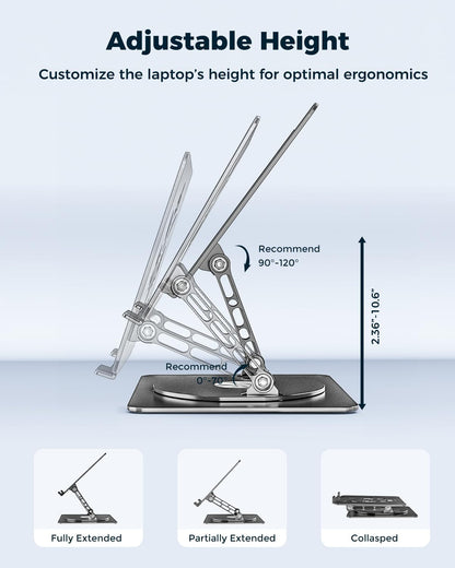 360° Rotating Laptop Stand for Desk | Adjustable, Foldable, Portable Aluminum Ergonomic Riser | Compatible with MacBook, Dell, HP & All Laptops 10-16 inch | Purple