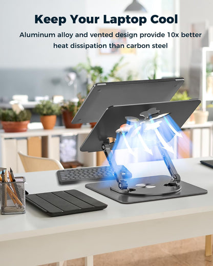 360° Rotating Laptop Stand for Desk | Adjustable, Foldable, Portable Aluminum Ergonomic Riser | Compatible with MacBook, Dell, HP & All Laptops 10-16 inch | Purple