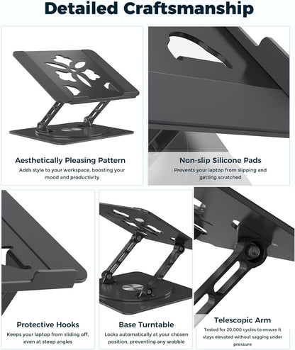 360° Rotating Laptop Stand for Desk | Adjustable, Foldable, Portable Aluminum Ergonomic Riser | Compatible with MacBook, Dell, HP & All Laptops 10-16 inch | Purple