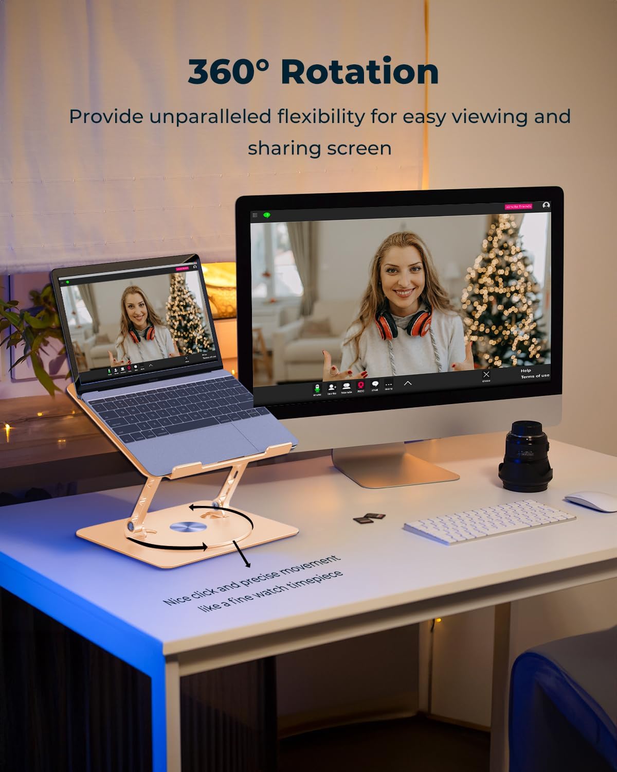 360° Rotating Laptop Stand for Desk | Adjustable, Foldable, Portable Aluminum Ergonomic Riser | Compatible with MacBook, Dell, HP & All Laptops 10-16 inch | Purple