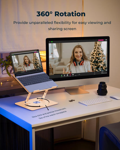 360° Rotating Laptop Stand for Desk | Adjustable, Foldable, Portable Aluminum Ergonomic Riser | Compatible with MacBook, Dell, HP & All Laptops 10-16 inch | Purple