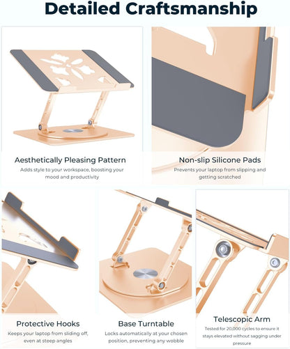 360° Rotating Laptop Stand for Desk | Adjustable, Foldable, Portable Aluminum Ergonomic Riser | Compatible with MacBook, Dell, HP & All Laptops 10-16 inch | Purple