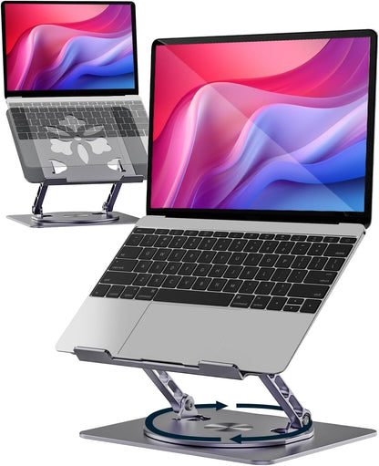 360° Rotating Laptop Stand for Desk | Adjustable, Foldable, Portable Aluminum Ergonomic Riser | Compatible with MacBook, Dell, HP & All Laptops 10-16 inch | Purple