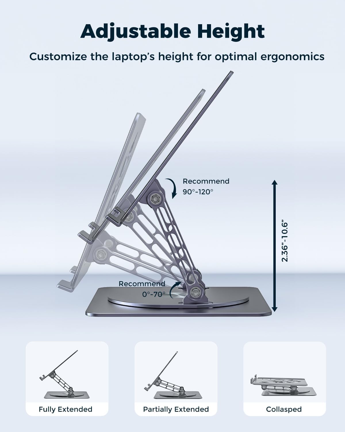360° Rotating Laptop Stand for Desk | Adjustable, Foldable, Portable Aluminum Ergonomic Riser | Compatible with MacBook, Dell, HP & All Laptops 10-16 inch | Purple