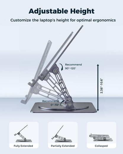 360° Rotating Laptop Stand for Desk | Adjustable, Foldable, Portable Aluminum Ergonomic Riser | Compatible with MacBook, Dell, HP & All Laptops 10-16 inch | Purple