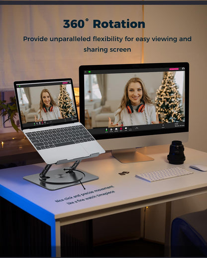 360° Rotating Laptop Stand for Desk | Adjustable, Foldable, Portable Aluminum Ergonomic Riser | Compatible with MacBook, Dell, HP & All Laptops 10-16 inch | Purple