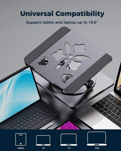 360° Rotating Laptop Stand for Desk | Adjustable, Foldable, Portable Aluminum Ergonomic Riser | Compatible with MacBook, Dell, HP & All Laptops 10-16 inch | Purple