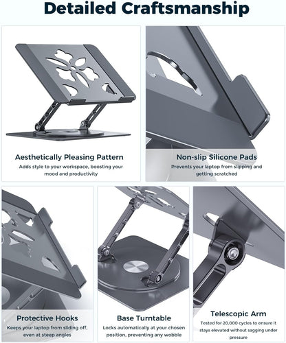 360° Rotating Laptop Stand for Desk | Adjustable, Foldable, Portable Aluminum Ergonomic Riser | Compatible with MacBook, Dell, HP & All Laptops 10-16 inch | Purple