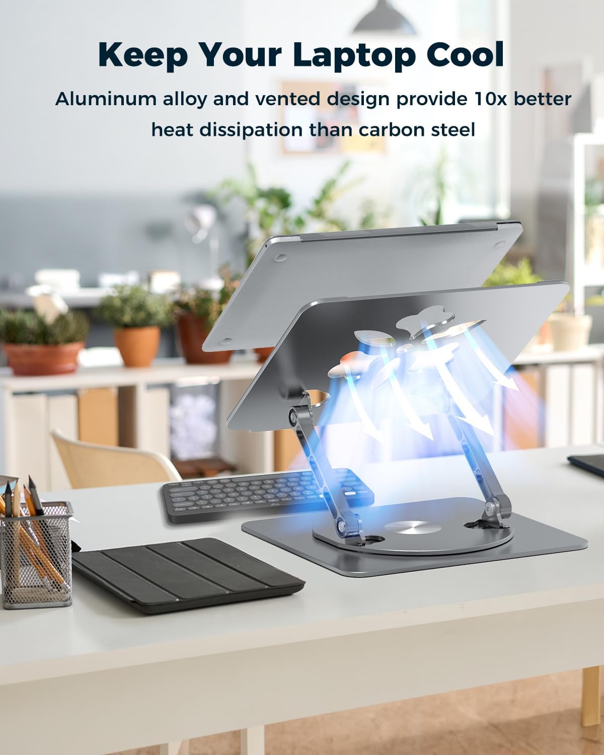 360° Rotating Laptop Stand for Desk | Adjustable, Foldable, Portable Aluminum Ergonomic Riser | Compatible with MacBook, Dell, HP & All Laptops 10-16 inch | Purple