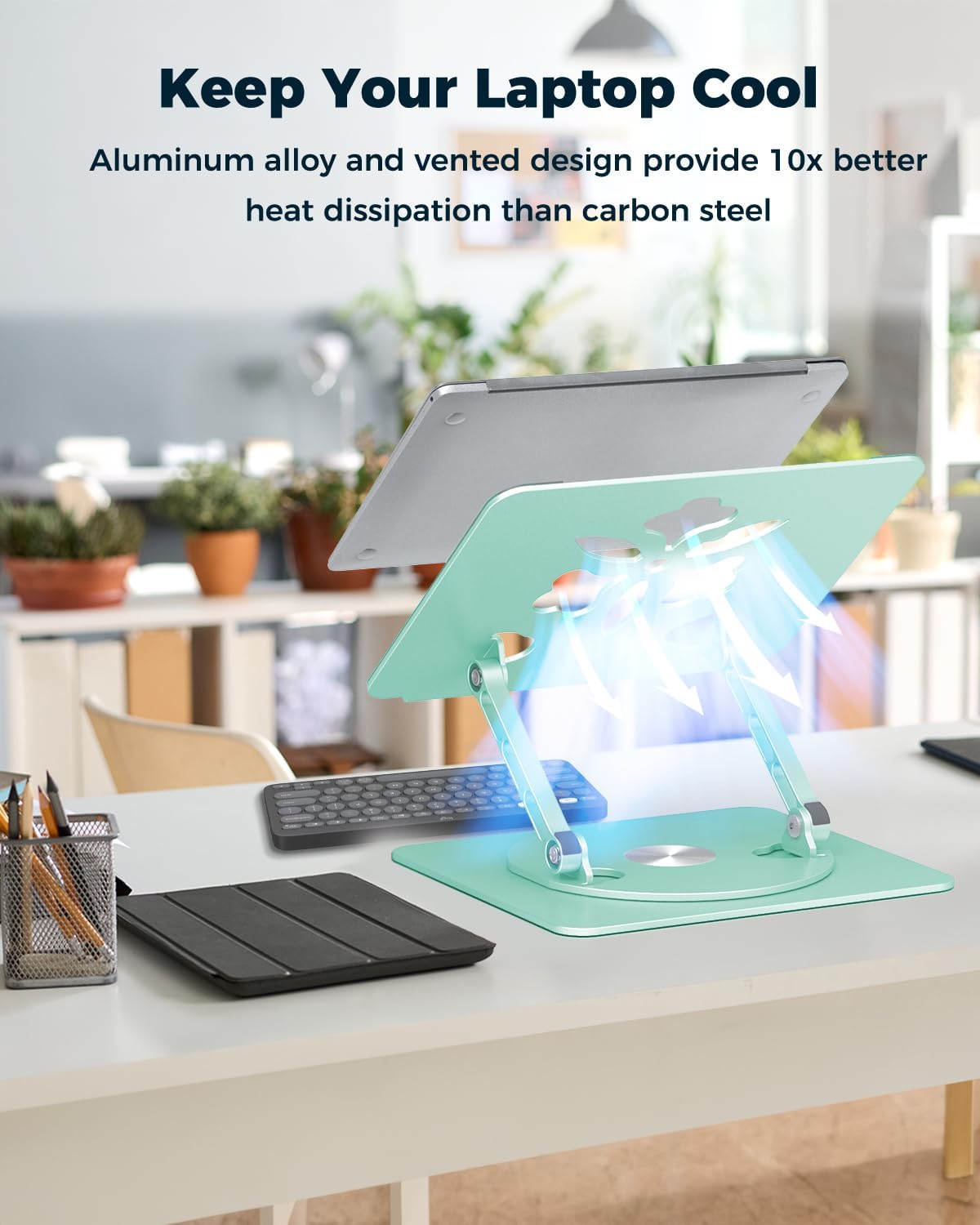 360° Rotating Laptop Stand for Desk | Adjustable, Foldable, Portable Aluminum Ergonomic Riser | Compatible with MacBook, Dell, HP & All Laptops 10-16 inch | Purple