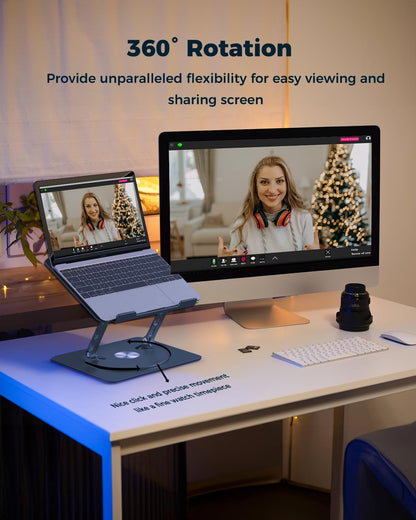 360° Rotating Laptop Stand for Desk | Adjustable, Foldable, Portable Aluminum Ergonomic Riser | Compatible with MacBook, Dell, HP & All Laptops 10-16 inch | Purple