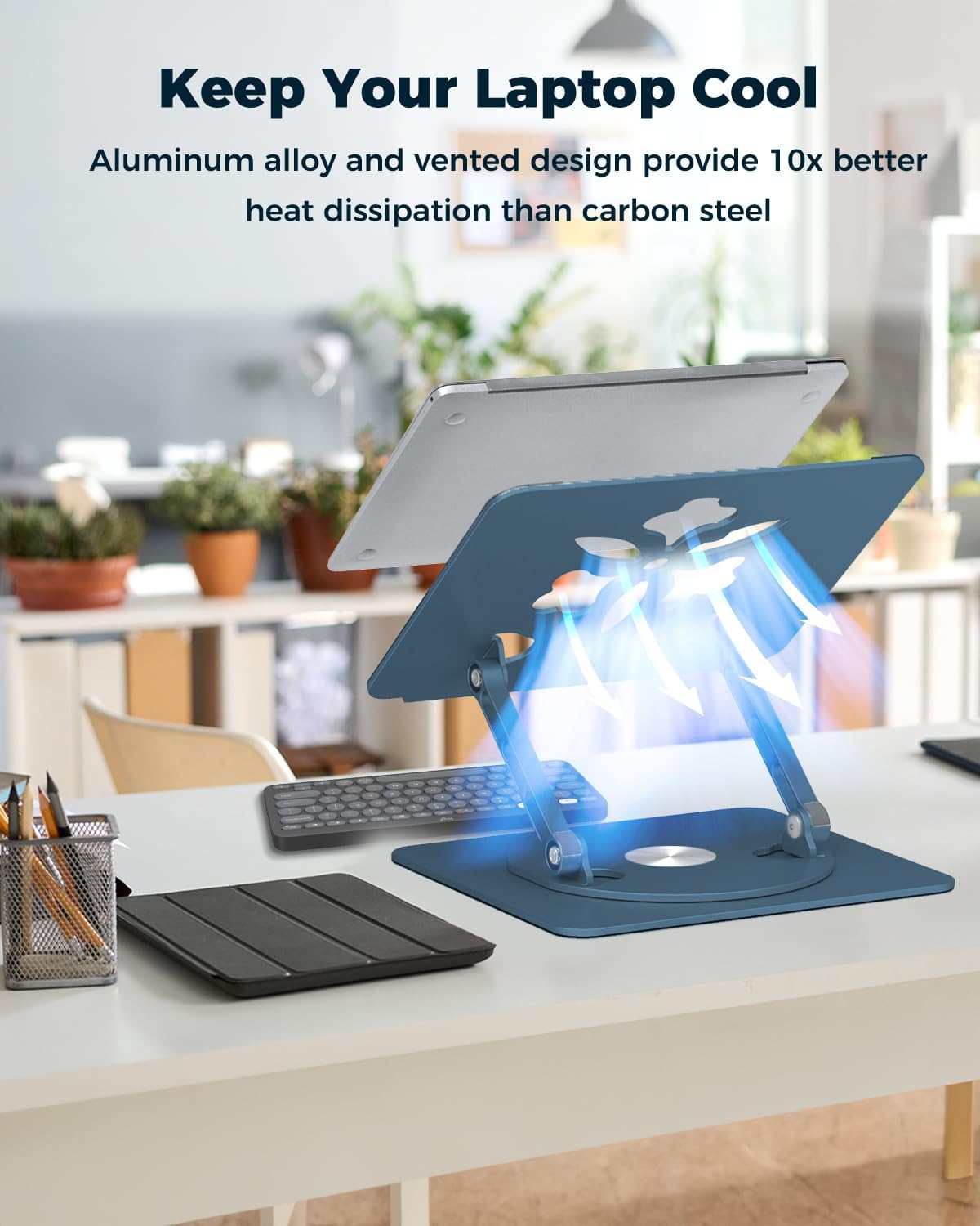 360° Rotating Laptop Stand for Desk | Adjustable, Foldable, Portable Aluminum Ergonomic Riser | Compatible with MacBook, Dell, HP & All Laptops 10-16 inch | Purple