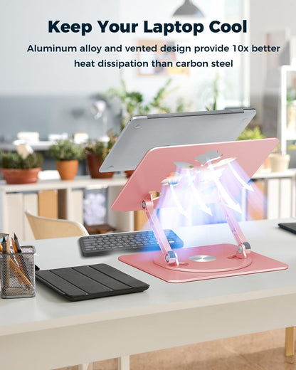 360° Rotating Laptop Stand for Desk | Adjustable, Foldable, Portable Aluminum Ergonomic Riser | Compatible with MacBook, Dell, HP & All Laptops 10-16 inch | Purple