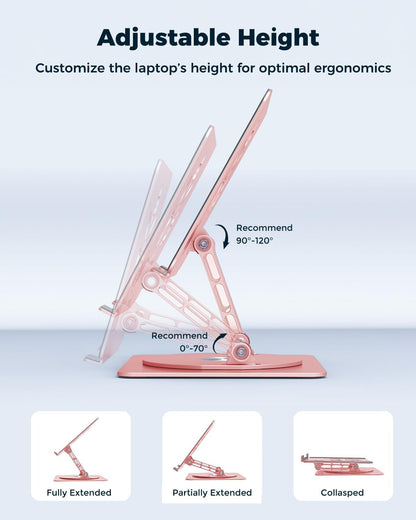 360° Rotating Laptop Stand for Desk | Adjustable, Foldable, Portable Aluminum Ergonomic Riser | Compatible with MacBook, Dell, HP & All Laptops 10-16 inch | Purple