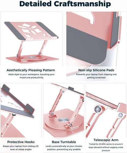 360° Rotating Laptop Stand for Desk | Adjustable, Foldable, Portable Aluminum Ergonomic Riser | Compatible with MacBook, Dell, HP & All Laptops 10-16 inch | Purple