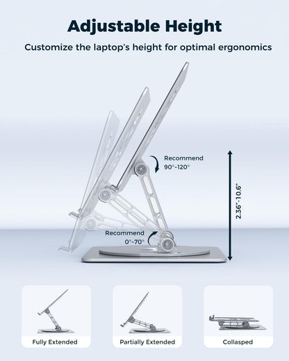360° Rotating Laptop Stand for Desk | Adjustable, Foldable, Portable Aluminum Ergonomic Riser | Compatible with MacBook, Dell, HP & All Laptops 10-16 inch | Purple
