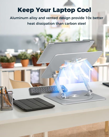 360° Rotating Laptop Stand for Desk | Adjustable, Foldable, Portable Aluminum Ergonomic Riser | Compatible with MacBook, Dell, HP & All Laptops 10-16 inch | Purple