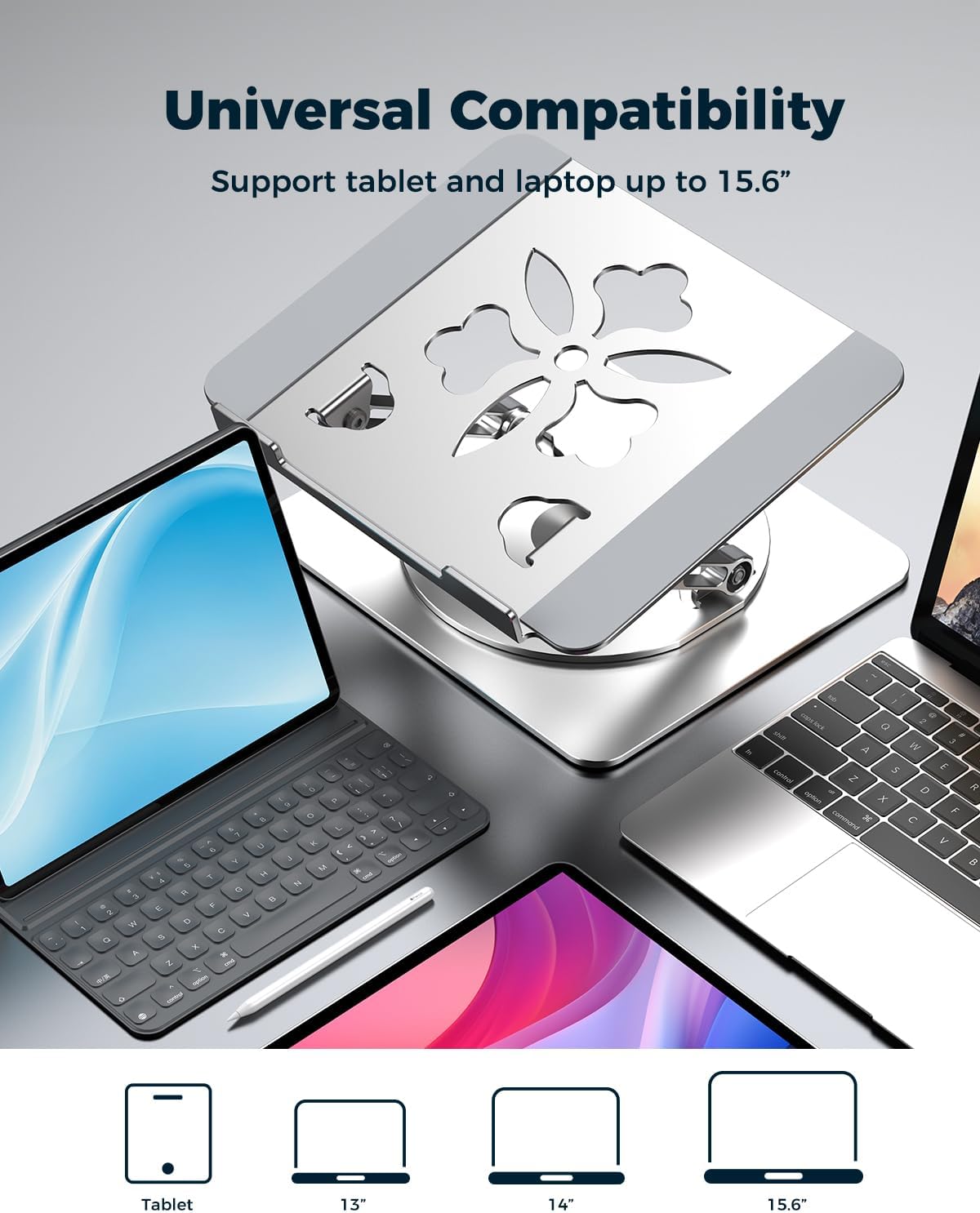 360° Rotating Laptop Stand for Desk | Adjustable, Foldable, Portable Aluminum Ergonomic Riser | Compatible with MacBook, Dell, HP & All Laptops 10-16 inch | Purple