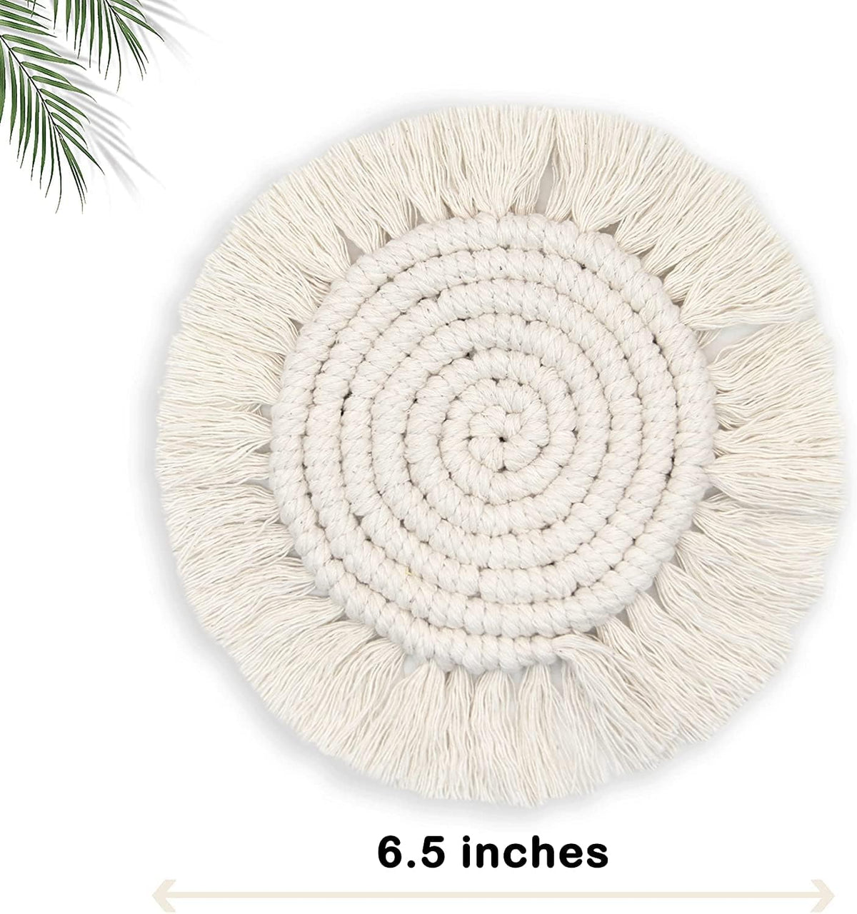 Boho Coasters for Drinks, Handmade Coasters 7.4in, 2p Beige