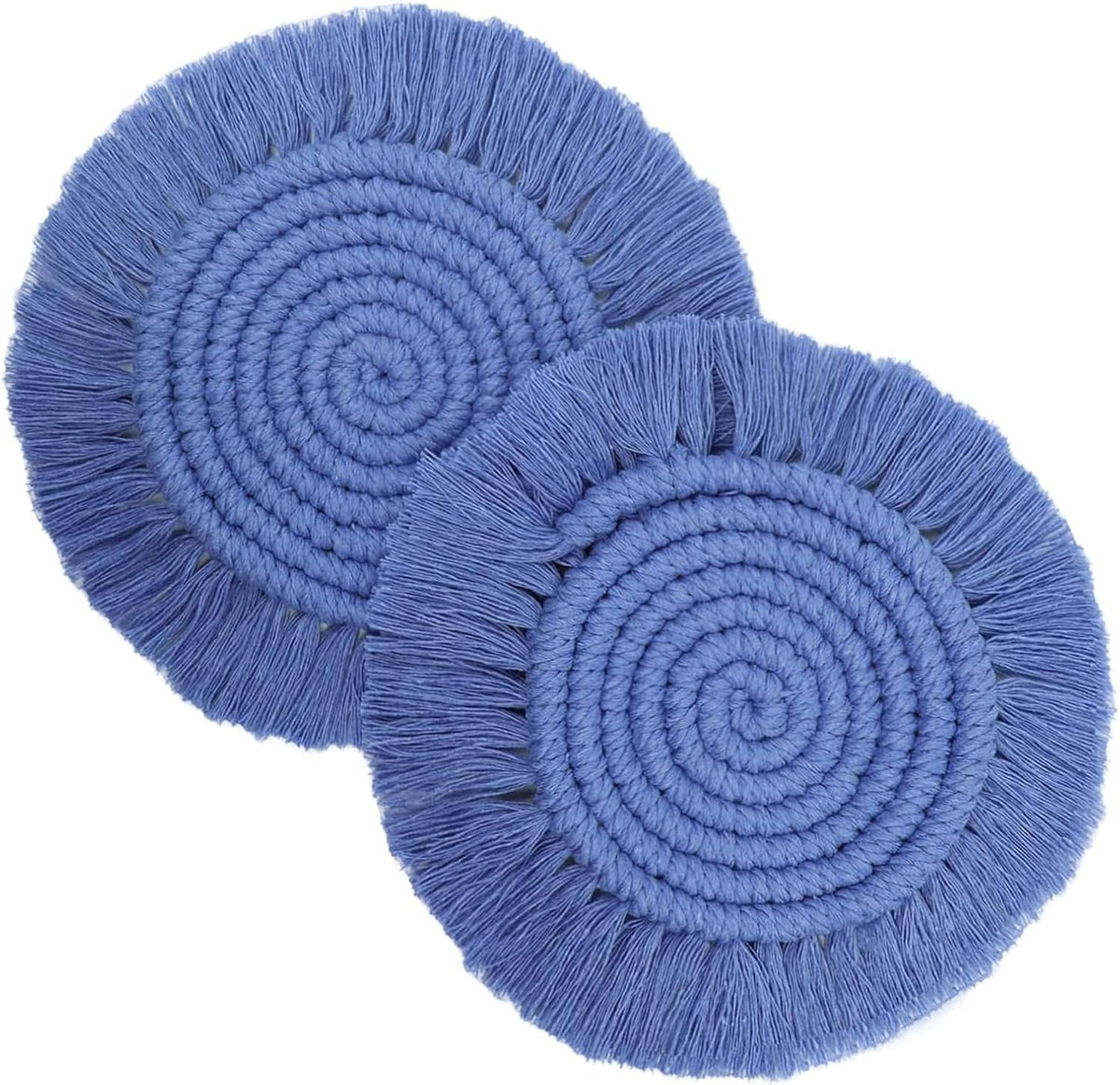 Boho Coasters for Drinks, Handmade Coasters 7.4in, 2p Beige