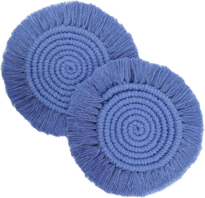 Boho Coasters for Drinks, Handmade Coasters 7.4in, 2p Beige